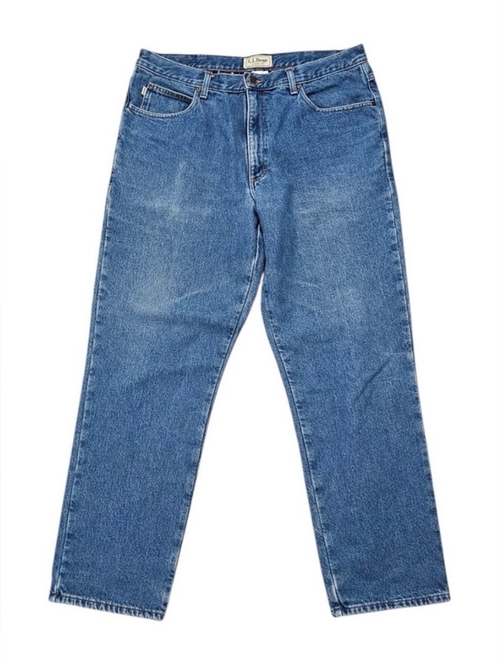 L.L. Bean Men's Classic Fit  Flannel Lined Jeans in Mid Blue Denim Waist 38x32